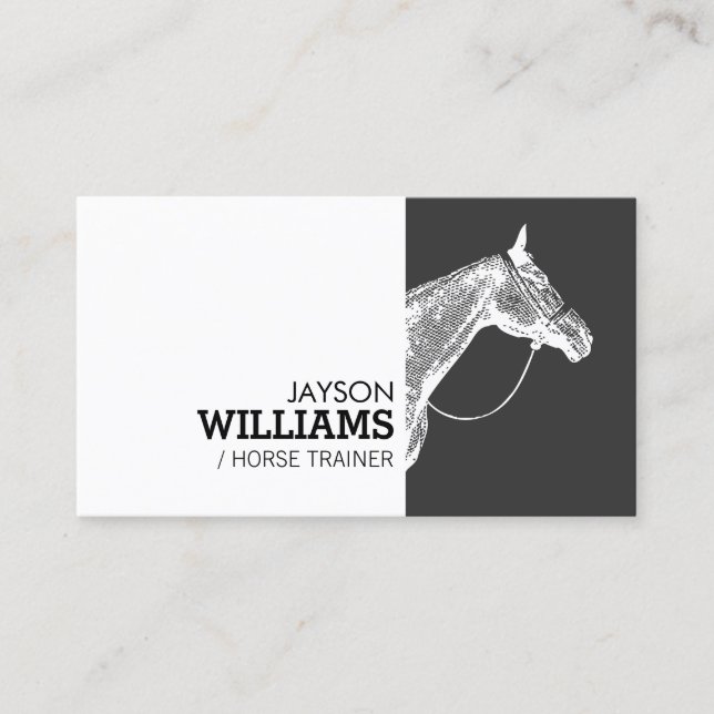 Modern Black and White Horse Motif Business Card (Front)
