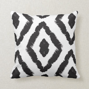 Modern Black and White Ikat Abstract Graphic Cushion