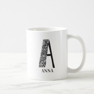 Modern Black and White Initial A and Name Coffee Mug