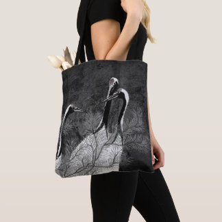 Modern Black and White Japanese Cranes Tote Bag