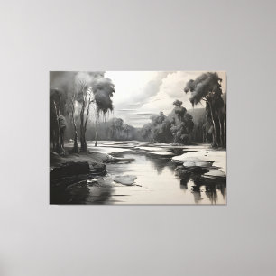 Modern Black and White Landscape Painting Canvas Print