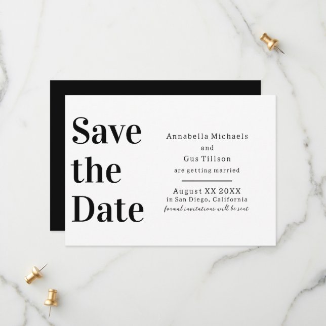 Modern Black and White Large Font Save The Date (Front/Back In Situ)