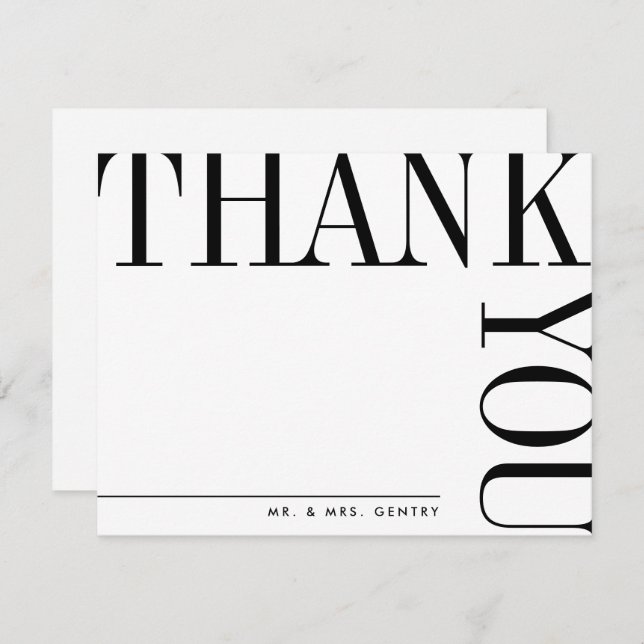 Modern Black and White Large Text Thank You Card (Front/Back)