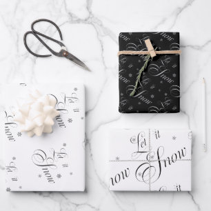 Modern Black and White - Let it Snow Wrapping Pape Wrapping Paper Sheet