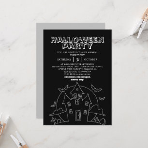 Modern Black and White Line Art Halloween Party Invitation