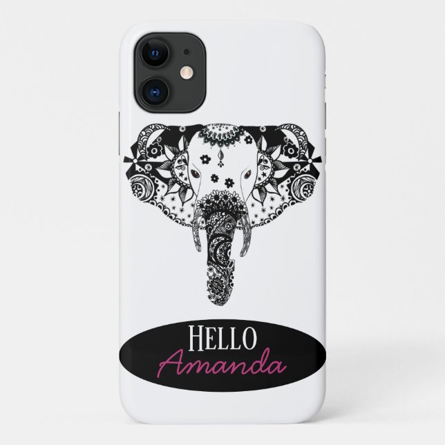 Modern black and white line tangle elephant Case-Mate iPhone case (Back)