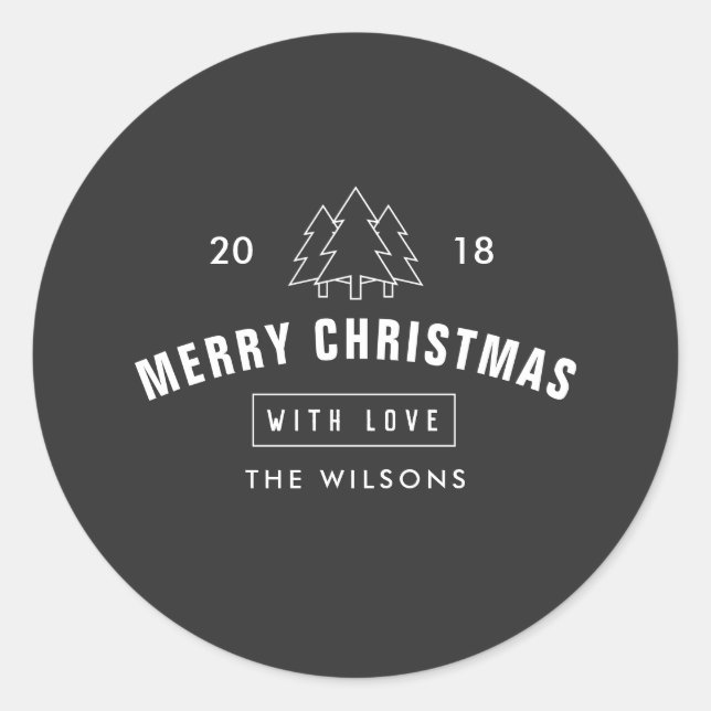 Modern Black and White Logo Christmas Classic Round Sticker (Front)