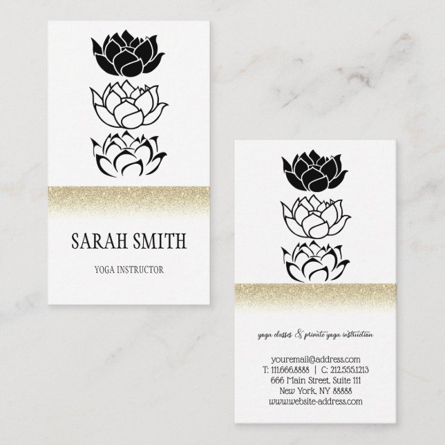 Modern black and white lotus flower business card (Front/Back)
