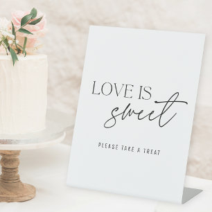 Modern Black and White Love is Sweet Wedding Table Pedestal Sign