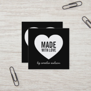 Modern Black and White Made with Love Heart Square Business Card