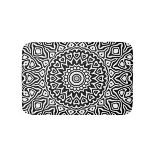Modern Black and White Mandala Pattern Bath Mat