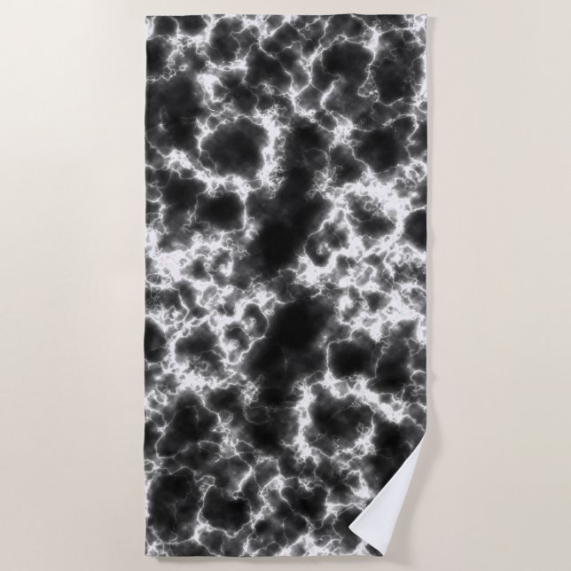 Modern Black and White Marble Pattern Beach Towel (Front)