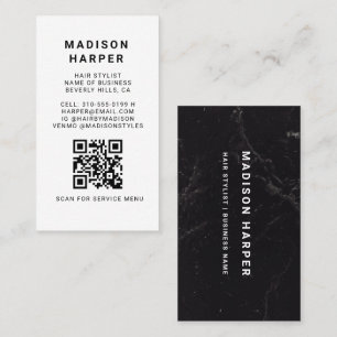 Modern Black and White Marble QR Code Business Card