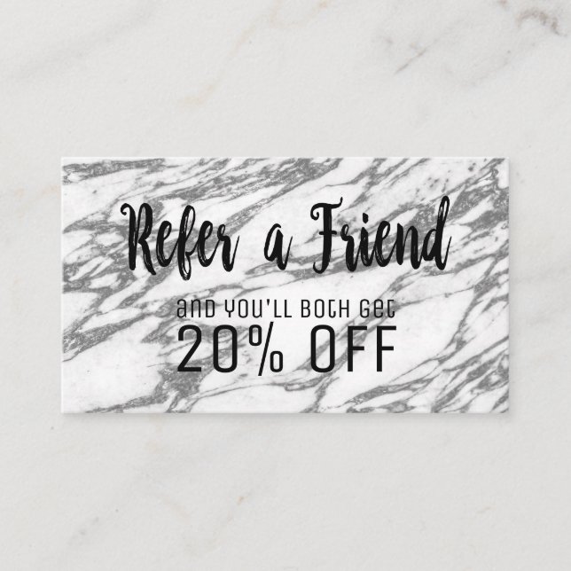 Modern Black and White Marble Referral Card (Front)