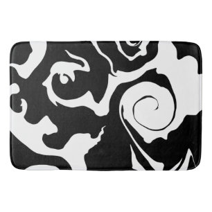 Modern Black and White marble swirl Bath Mat