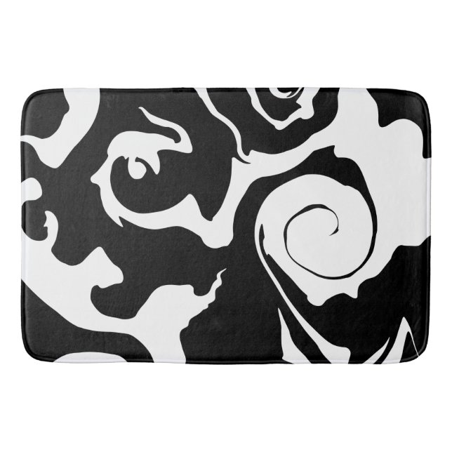 Modern Black and White marble swirl Bath Mat (Front)