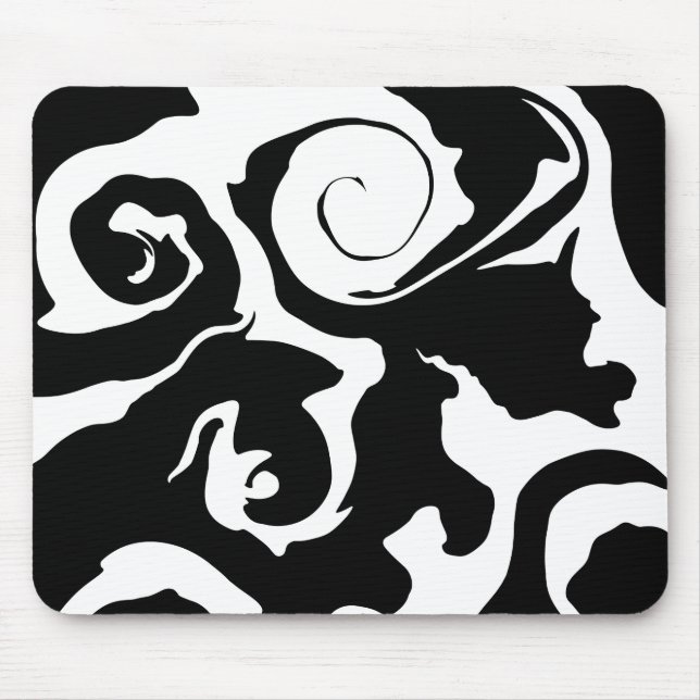 Modern Black and White marble swirl Mouse Pad (Front)