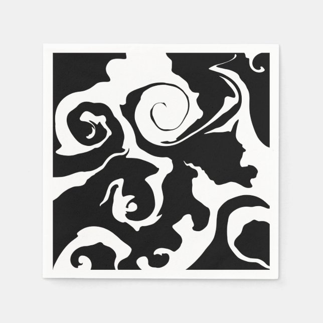 Modern Black and White marble swirl Napkin (Front)
