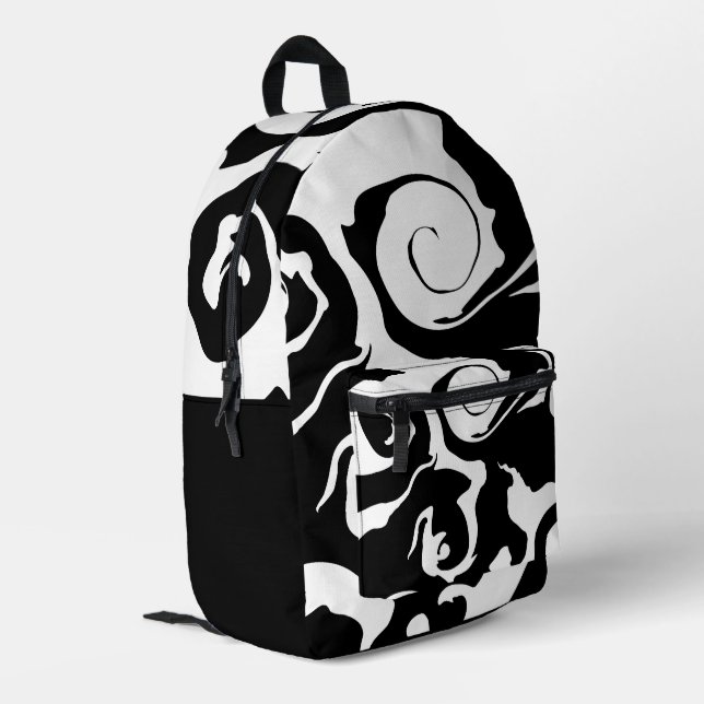 Modern Black and White marble swirl Printed Backpack (Back Corner Left)