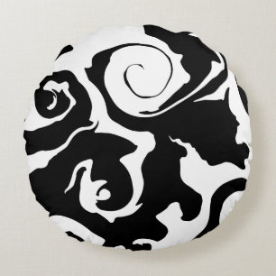 Modern Black and White marble swirl Round Cushion