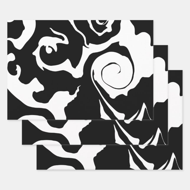 Modern Black and White marble swirl Wrapping Paper Sheet (Set)