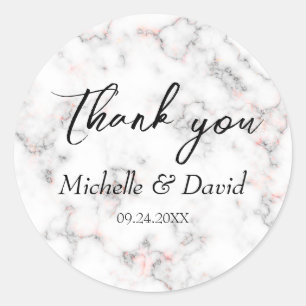 Modern Black And White Marble Wedding  Classic Round Sticker