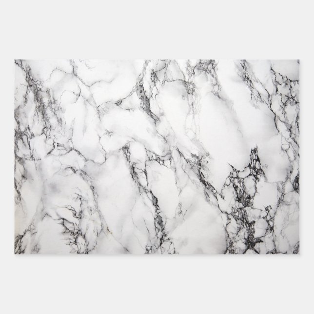 Modern Black And White Marbled Wrapping Paper Sheet (Front)
