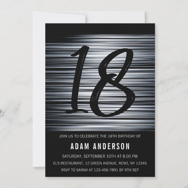 Modern Black And White Men's 18th Birthday Invitation (Front)
