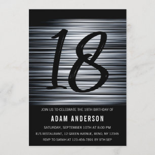 Modern Black And White Men's 18th Birthday Invitation