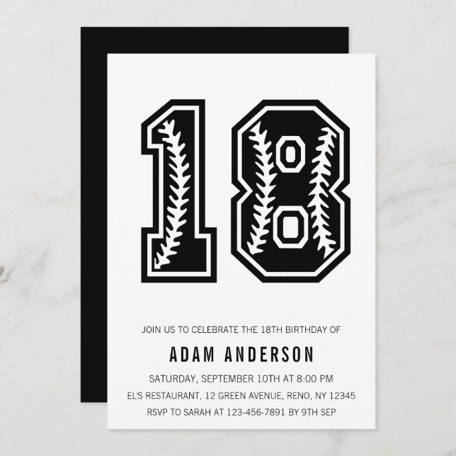Modern Black And White Men's 18th Birthday Invitation (Front/Back)