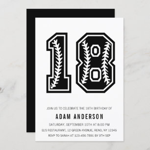 Modern Black And White Men's 18th Birthday Invitation
