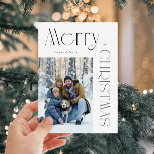 Modern Black and White Merry Christmas Photo Holiday Card