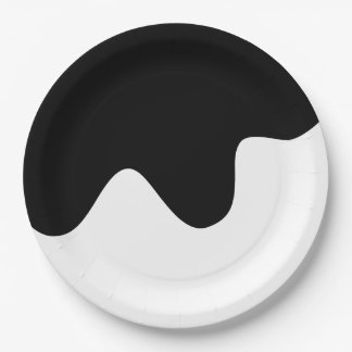 Modern Black and White Minimal Abstract art Paper Plate