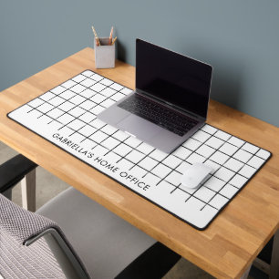 Modern Black And White Minimal Grid Business Name Desk Mat
