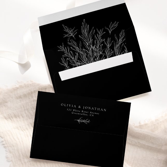 Modern Black And White Minimal Leaves Envelope (Creator Uploaded)