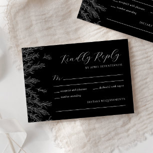 Modern Black And White Minimal Leaves Wedding RSVP Card