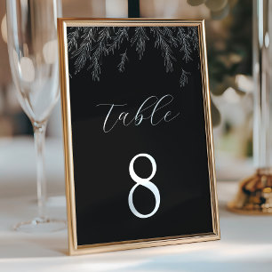 Modern Black And White Minimal Leaves Wedding Table Number