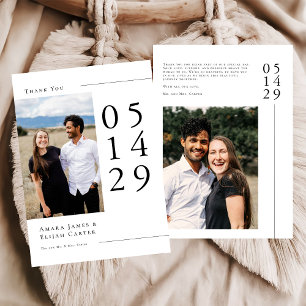 Modern Black and White Minimal Wedding Photo Thank You Card