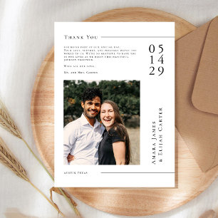 Modern Black and White Minimal Wedding Photo Thank You Card