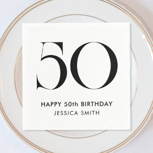 Modern Black and White Minimalist 50th Birthday Napkin