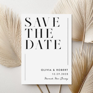 Modern Black and White Minimalist Chic Wedding Save The Date