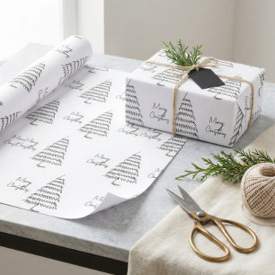 Modern Black And White Minimalist Christmas Tree Wrapping Paper