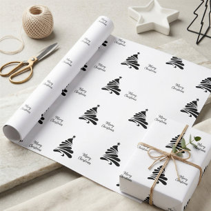 Modern Black And White Minimalist Christmas Tree  Wrapping Paper