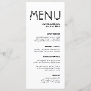 Modern Black and white minimalist classy Wedding Menu