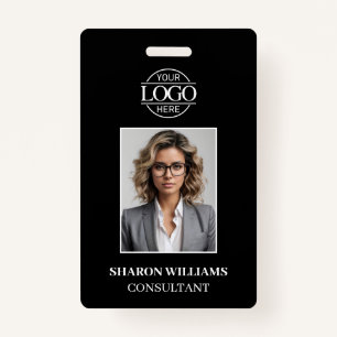 Modern Black and White Minimalist Employee Photo ID Badge