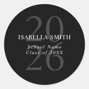 Modern Black and White Minimalist Graduation Classic Round Sticker