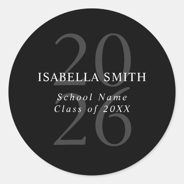 Modern Black and White Minimalist Graduation Classic Round Sticker (Front)