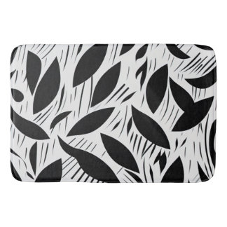 Modern Black and White Minimalist Leaf Pattern Bath Mat