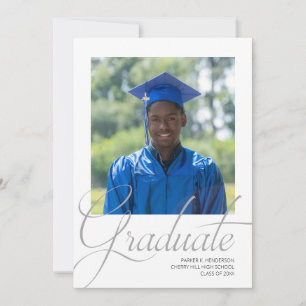 Modern Black and White Minimalist Photo Graduation Invitation