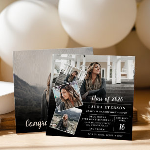 Modern black and white minimalist photo graduation invitation